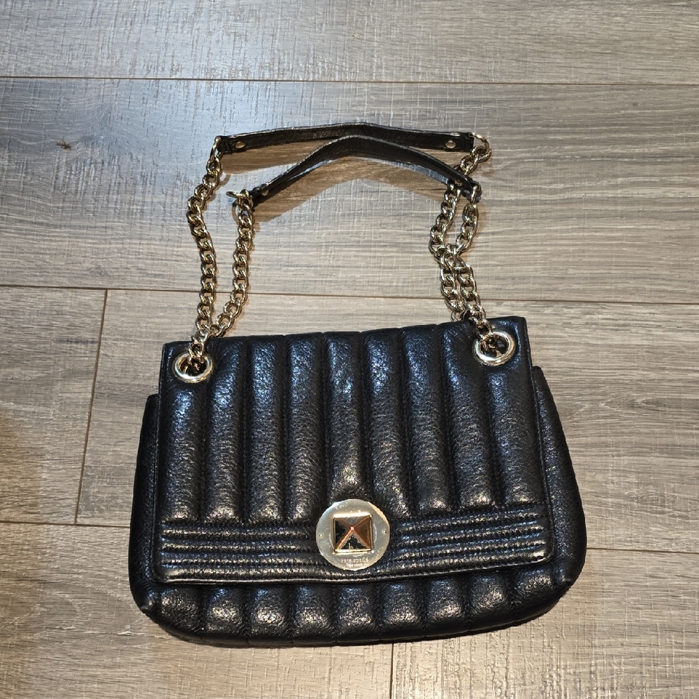 Kate Spade Black Quilted Shoulder Bag with Gold Accents